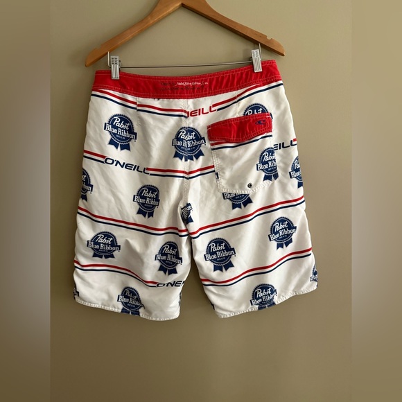 O'Neill White and Blue Pabst Blue Ribbon Logo Board Shorts - Picture 7 of 17